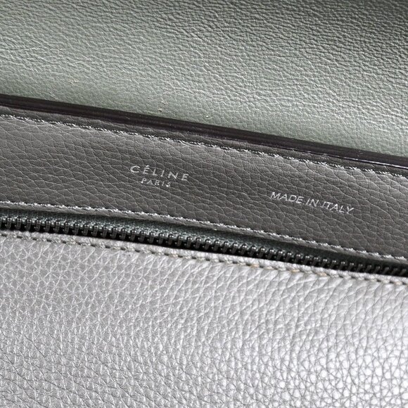 Celine Trapeze Leather 2-Way Handbag Turn-Lock front Closure Leather-Lined Sage - Picture 6 of 13